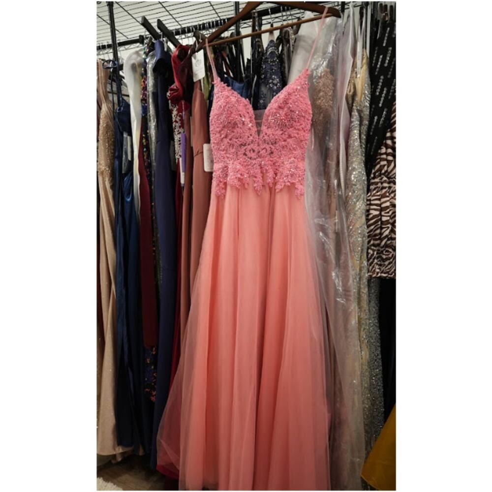 House of Jovelle Evening Gown Women Sz 2-6 Coral Tulle Lace Formal Elegant NWT - Picture 2 of 3